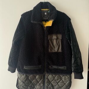 G-Star Raw Black Sherpa Jacket with Yellow Lining